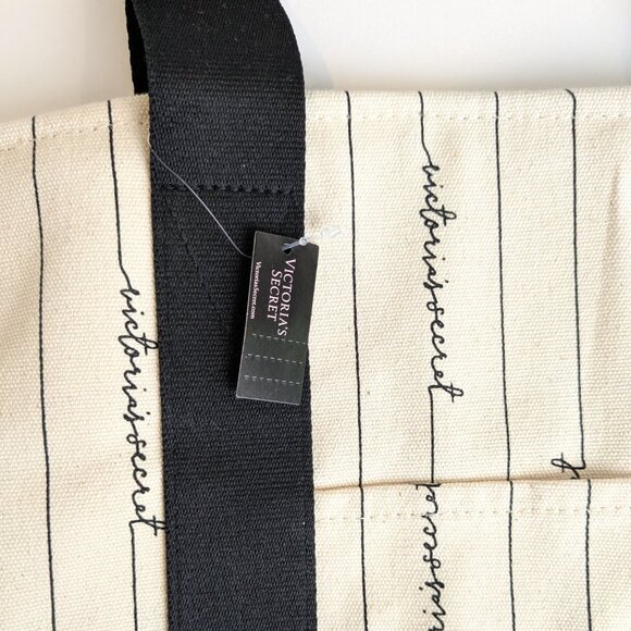 VICTORIA'S SECRET PINK LOGO STRIPED CANVAS TOTE BAG - Picture 2 of 8